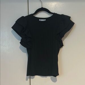 Zara Elegant Black Ruffle Sleeve Blouse